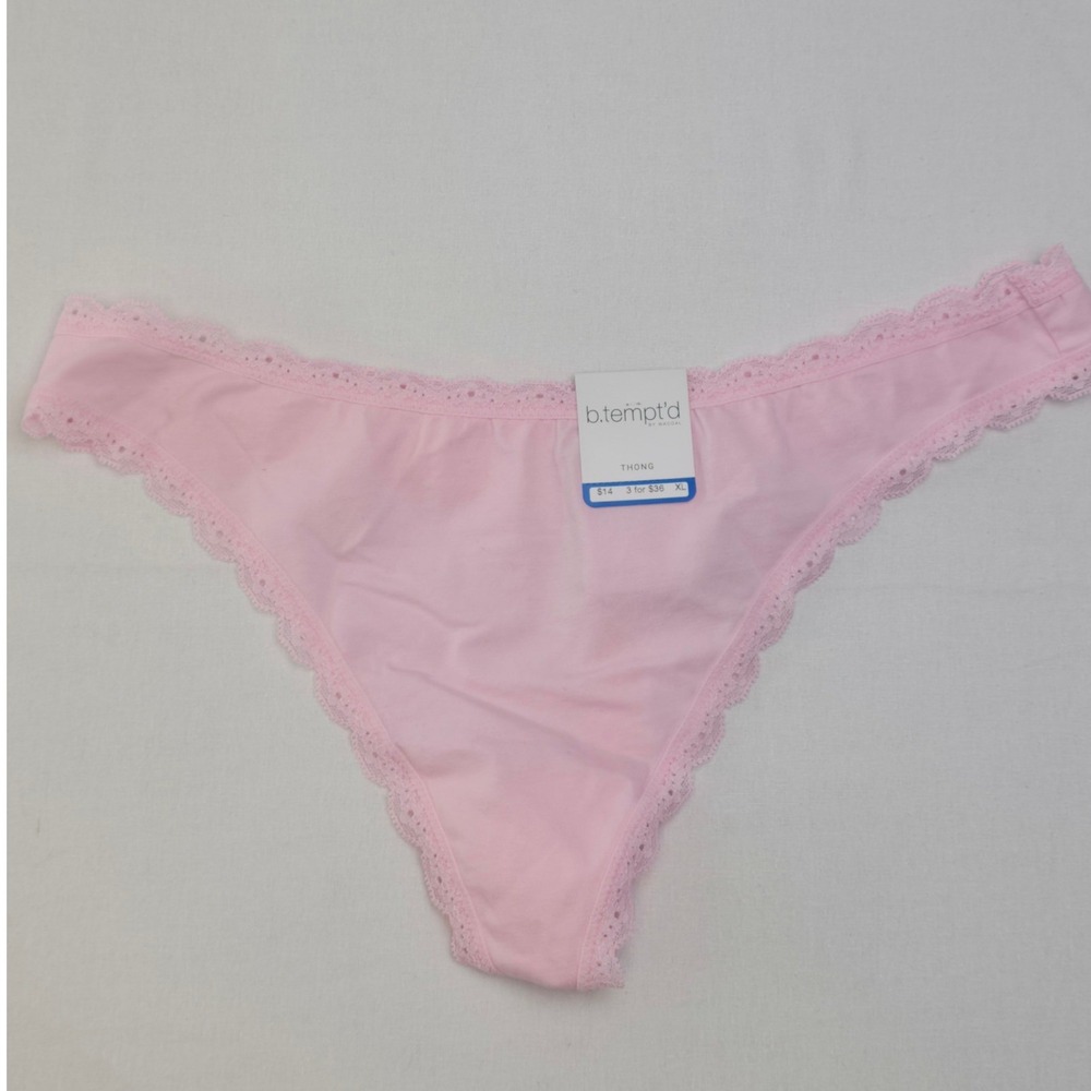 B.tempt'd by Wacoal Womens Lace Trim Thong Panty Pink XL Underwear Eyelet NWT
